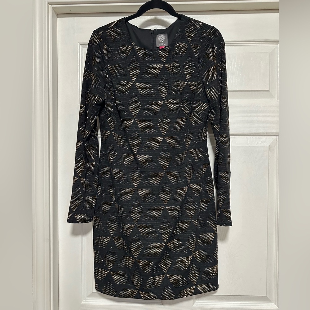Vince Camuto simmer sequin black and gold dress, size 10